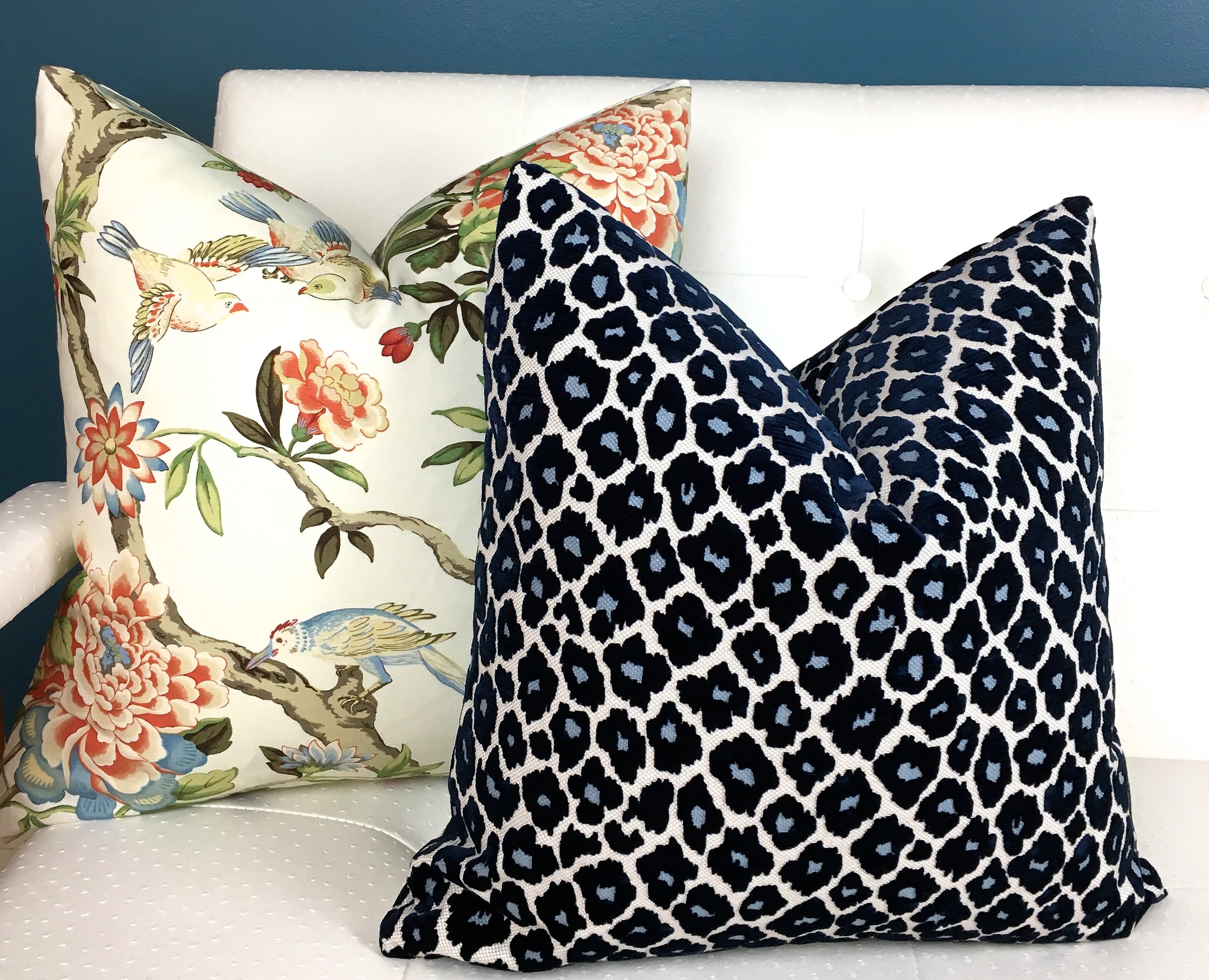 Leopard Velvet Pillow Cover Blue and White Pillow Cover Etsy