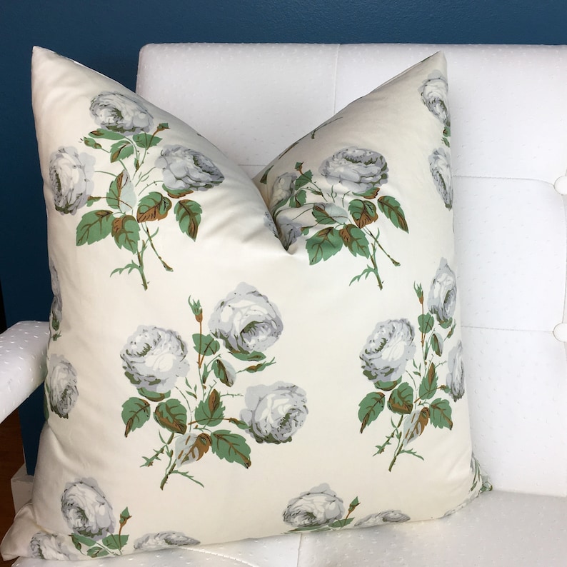 Bowood Pillow Cover  Floral Pillow Cover  Green Grey Pillow image 1