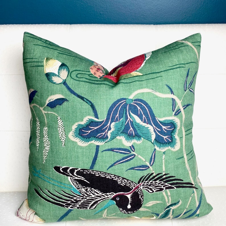 Schumacher Lotus Garden Jade Pillow Cover Green Pillow Cover Etsy Canada
