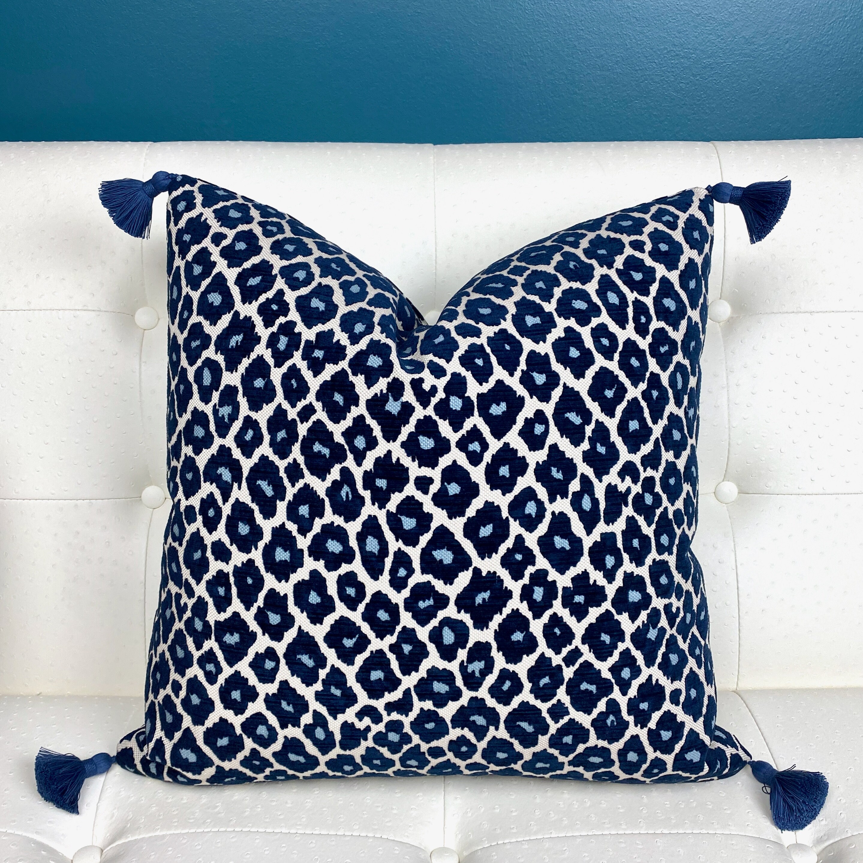 Leopard Velvet Pillow Cover Blue and White Pillow Cover Etsy