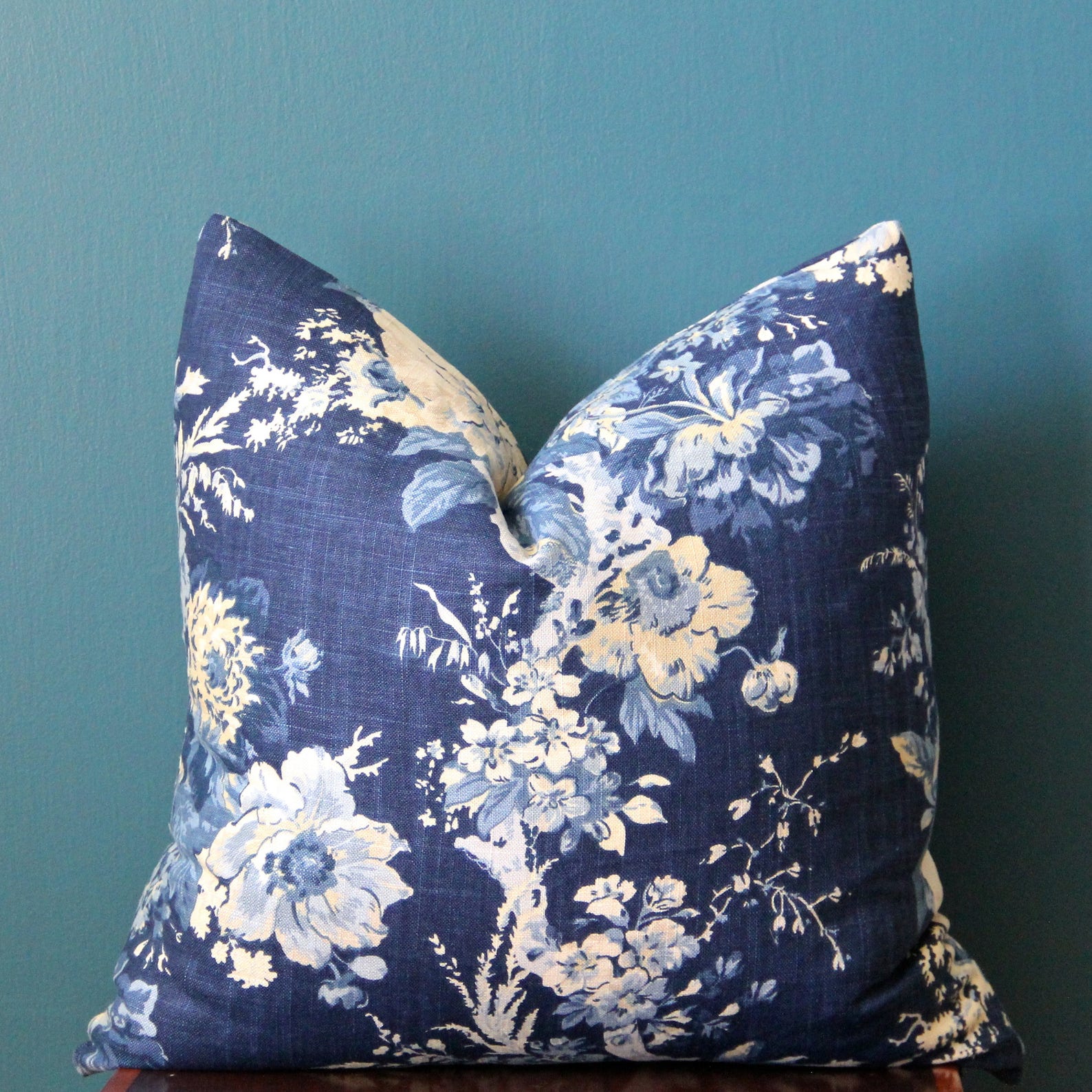 Blue Floral Pillow Cover Blue Chinoiserie Pillow Cover Etsy