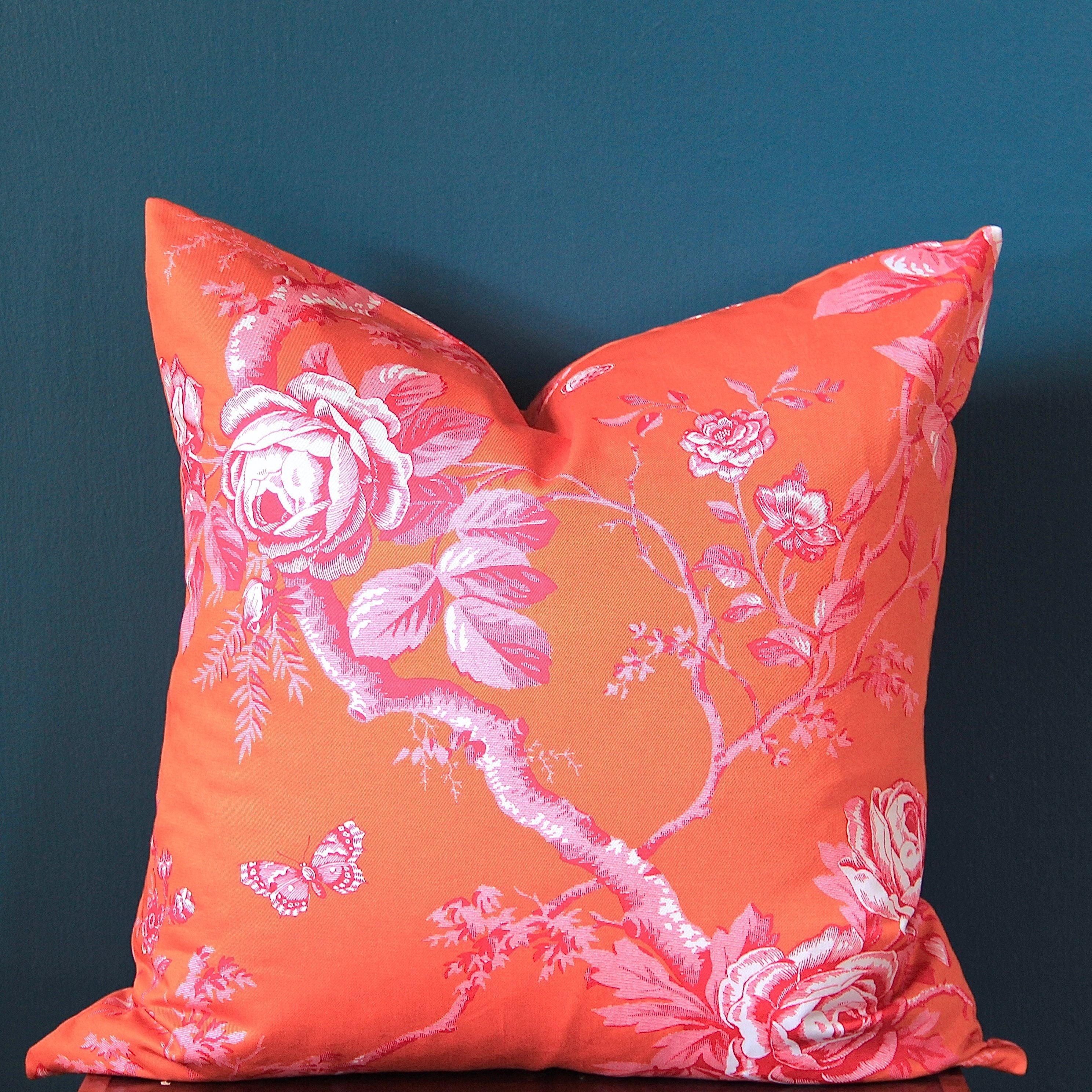 Orange Floral Pillow Cover Chintz Pillow Cover Chinoiserie Etsy