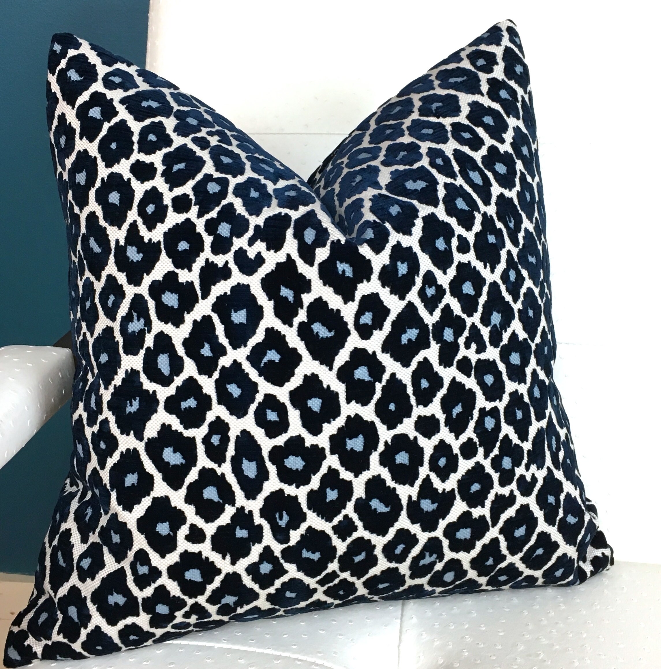 Leopard Velvet Pillow Cover Blue and White Pillow Cover Etsy