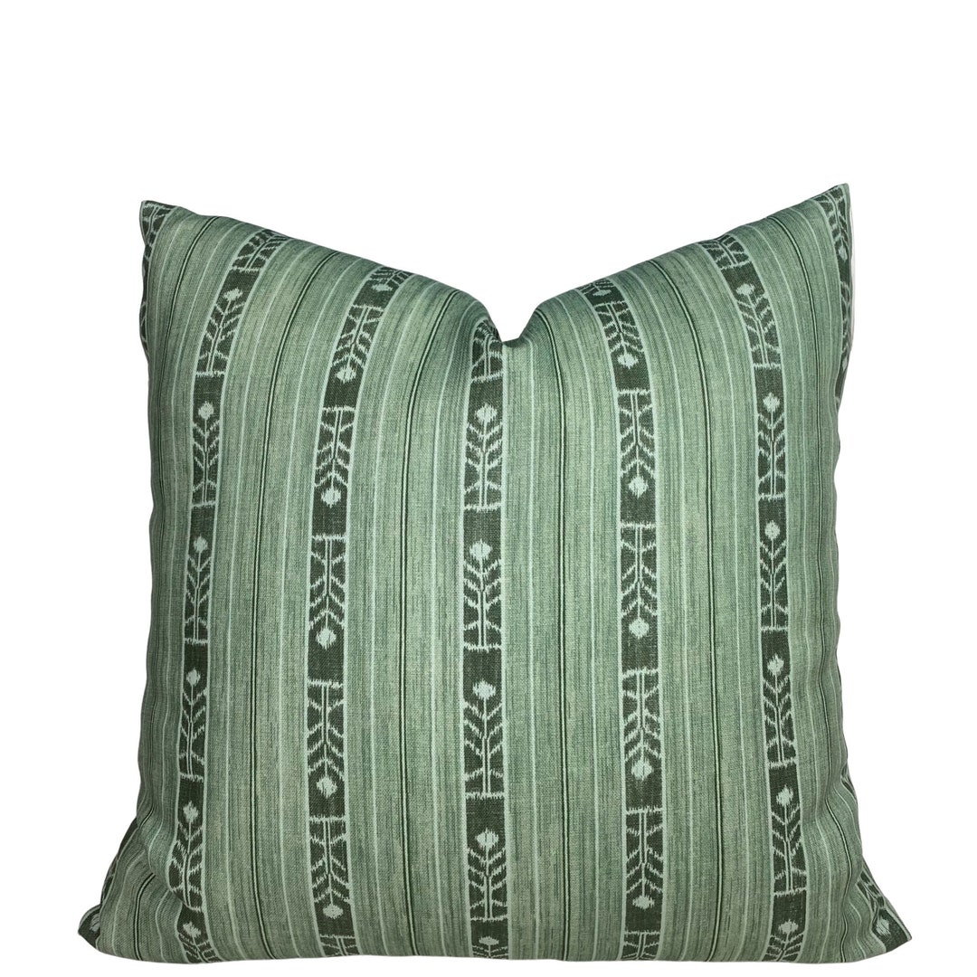Green Stripe Pillow Cover Green Boho Pillow Cover Schuyler Etsy