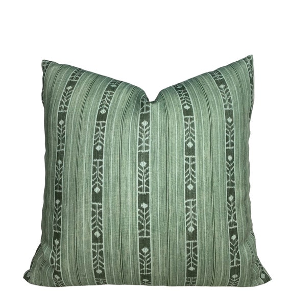 Green Stripe Pillow Cover Green Boho Pillow Cover Schuyler Etsy