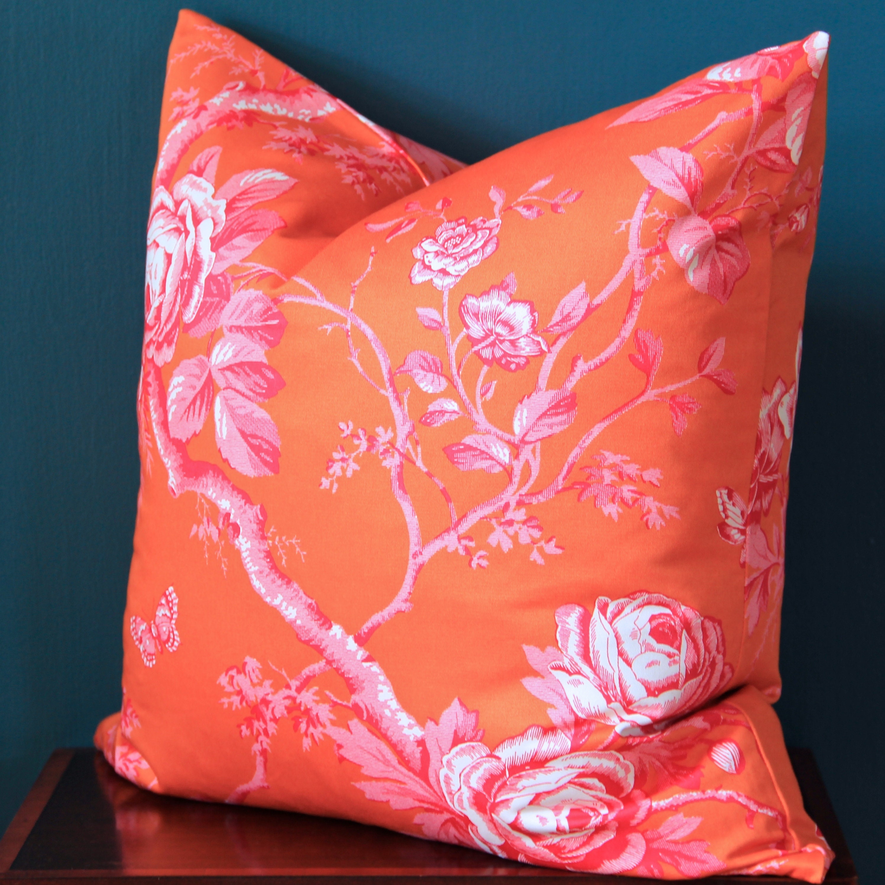 Orange Floral Pillow Cover Chintz Pillow Cover Chinoiserie Etsy