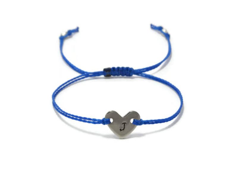 Personalized Jewelry Personalized Heart Bracelet Monogram Bracelet Initial Bracelet Stamped String Bracelet Custom Engraved Bracelet