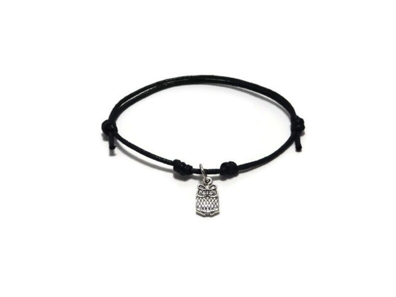 Owl Jewelry Adjustable Bracelet Waxed Cord Bracelet Small Owl Bracelet Sliding Knot Bracelet Gift for Her Owl Lovers Gift Owl Anklet