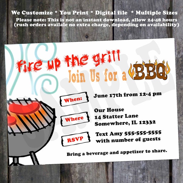 BBQ PARTY Invitation, Cook-Out Invitation, 4th of July Invitation, Grilling Party Invitation Custom Digital File, DIY Print