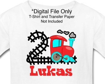 TRAIN T-Shirt Iron-On Transfer Design, DIGITAL file, Age 1, Age 2, Any Age Available, Child's Custom Name T-Shirt Design, You Print