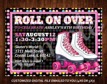 SKATING Themed Birthday Invitation, Roller Skating Party Invitation, Kids Roller Skate Custom Invitation, Custom Digital File, DIY Print