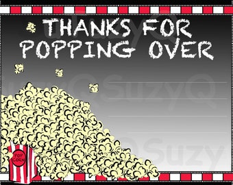 INSTANT DOWNLOAD, 5x7 Movie Theme Thank You card, Popcorn Thank You card, Party Thank You card, Birthday, Movie Night,