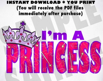 PRINCESS COSTUME T-SHIRT Iron-On Transfer Design, Instand Download for Immediate Delivery via Email, You Print and Iron on Shirt