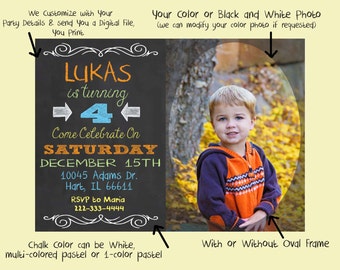 A Photo Chalkboard Party Invitation Digital File, Color or Black & White Birthday or Any Party Invitation, Customize It Your Way, DIY Print