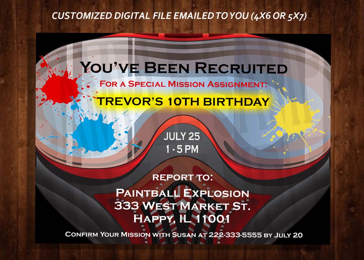 PAINTBALL Themed Birthday Party Invitation, Paintball Mask Invitation…