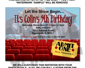 MOVIE Theater Invitation, Movie Themed Birthday Invitation, Unisex Birthday Invitation, Personalize party details and Movie scene, You Print