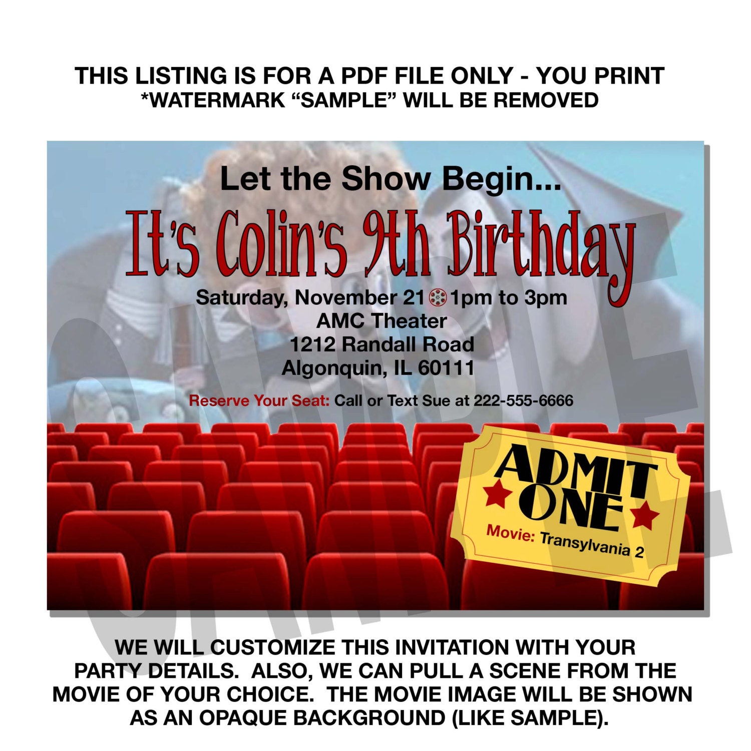MOVIE Theater Invitation Movie Themed Birthday Invitation - Etsy