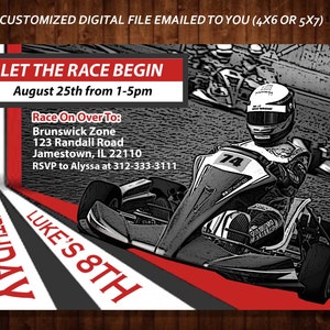 RACING Geburtstagseinladung, GoKart Party Einladung, Kinder GoKart Race Car Party, personalisierte digitale Datei, DIY Druck