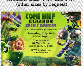 A "Plants VS Zombies Garden Warfare" Kid's Birthday Party Invitation, Video Game Birthday Invitation, Custom Digital Files, DIY Print
