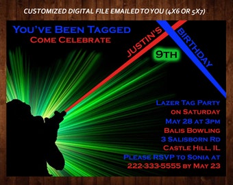 LASER TAG Themed Birthday Party Invitation, Laser Tag Custom Kid's Party Invitation, Custom Digital File, DIY Print