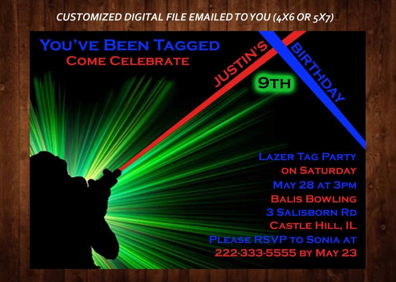 LASER TAG Themed Birthday Party Invitation, Laser Tag Custom Kid's Party Invitation, Custom Digital File, DIY Print image 1