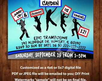 TRAMPOLINE Themed Birthday Invitation, Bouncy House Jumping Party Invitation, Kids Custom Invitation, Digital File emailed, DIY Print