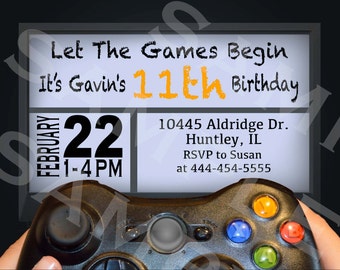 VIDEO GAME Birthday Party Invitation, Gamer Theme Invitation, Custom Digital File, DIY Print