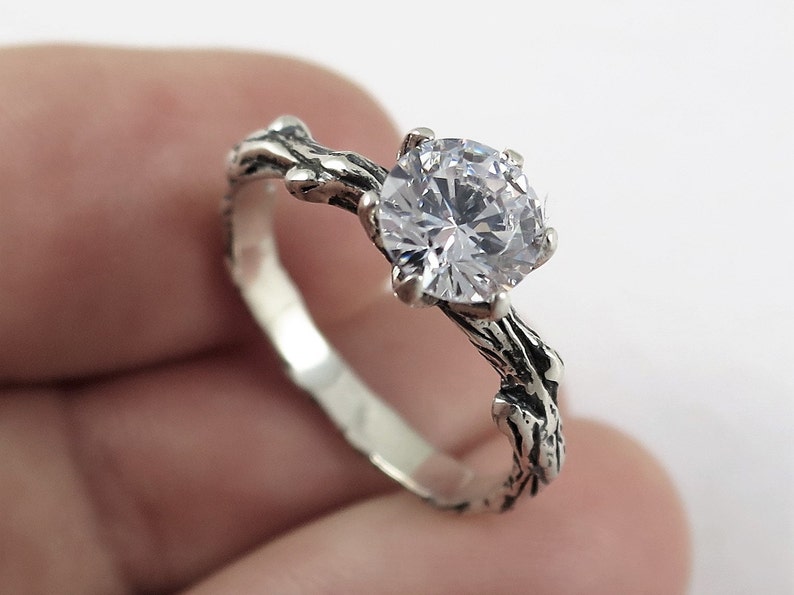 Twig Engagement Ring Sterling Silver Gemstone Ring Etsy