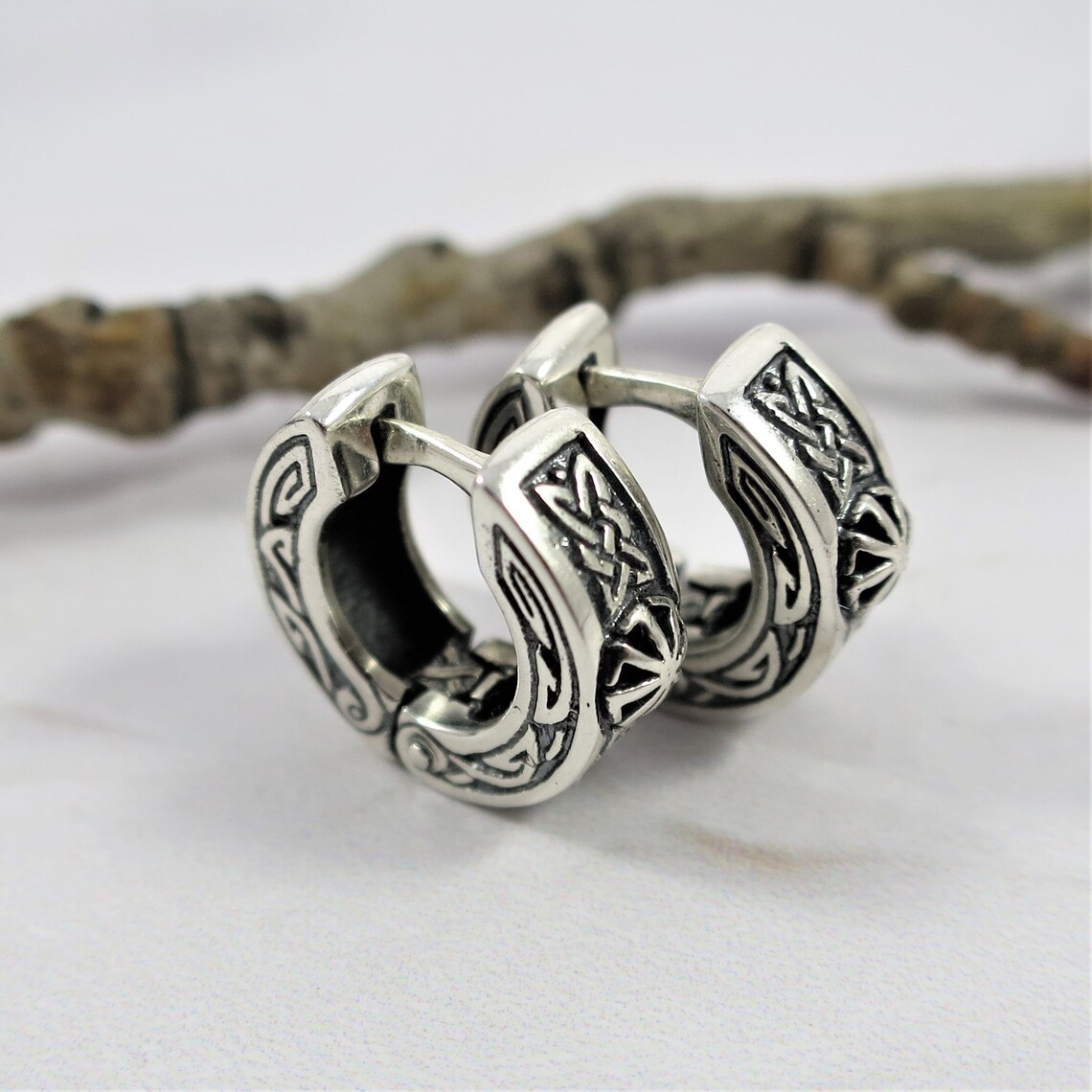 Man hoop earring Kolovrat sterling silver / Viking thick hoop Etsy