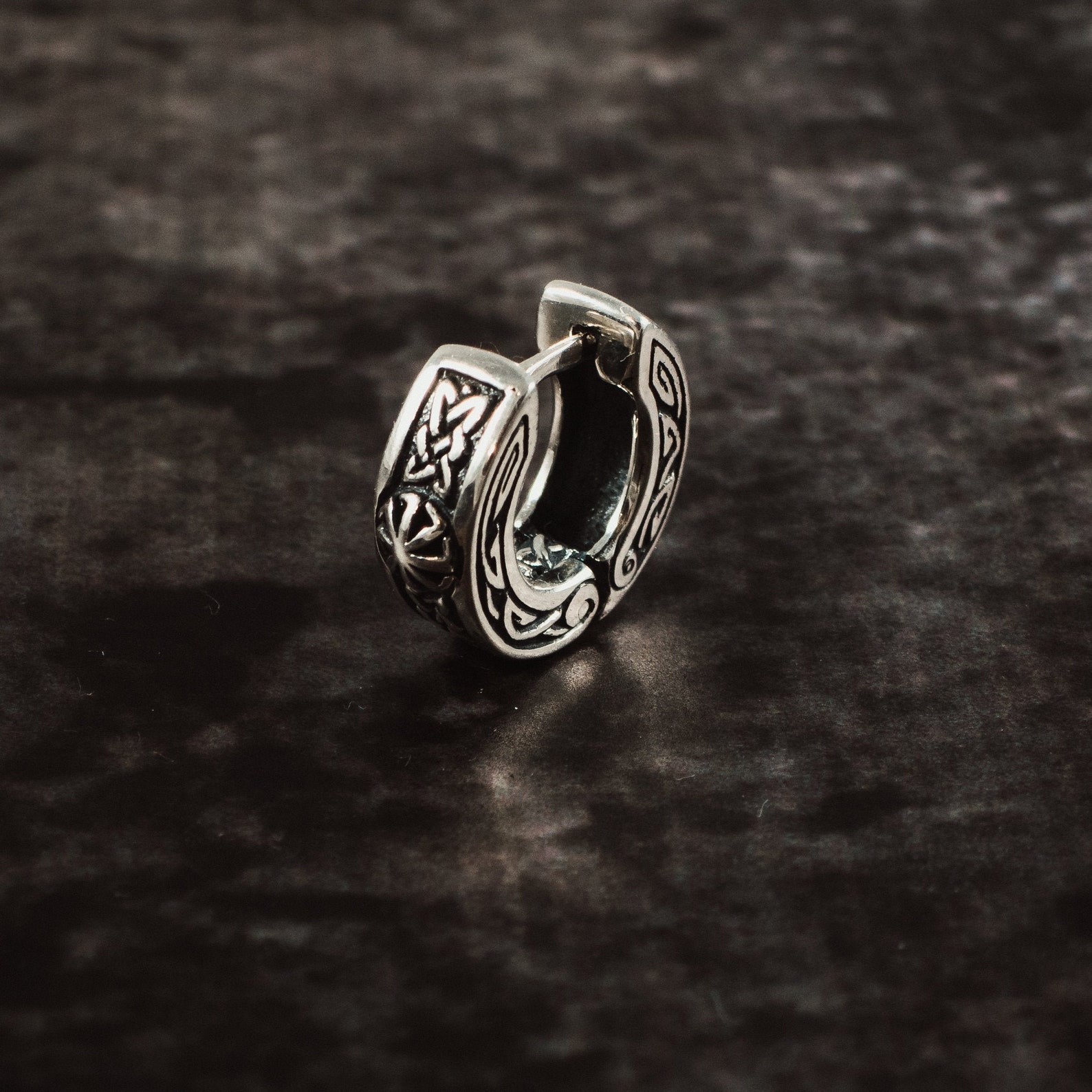 Man hoop earring Kolovrat sterling silver / Viking thick hoop Etsy