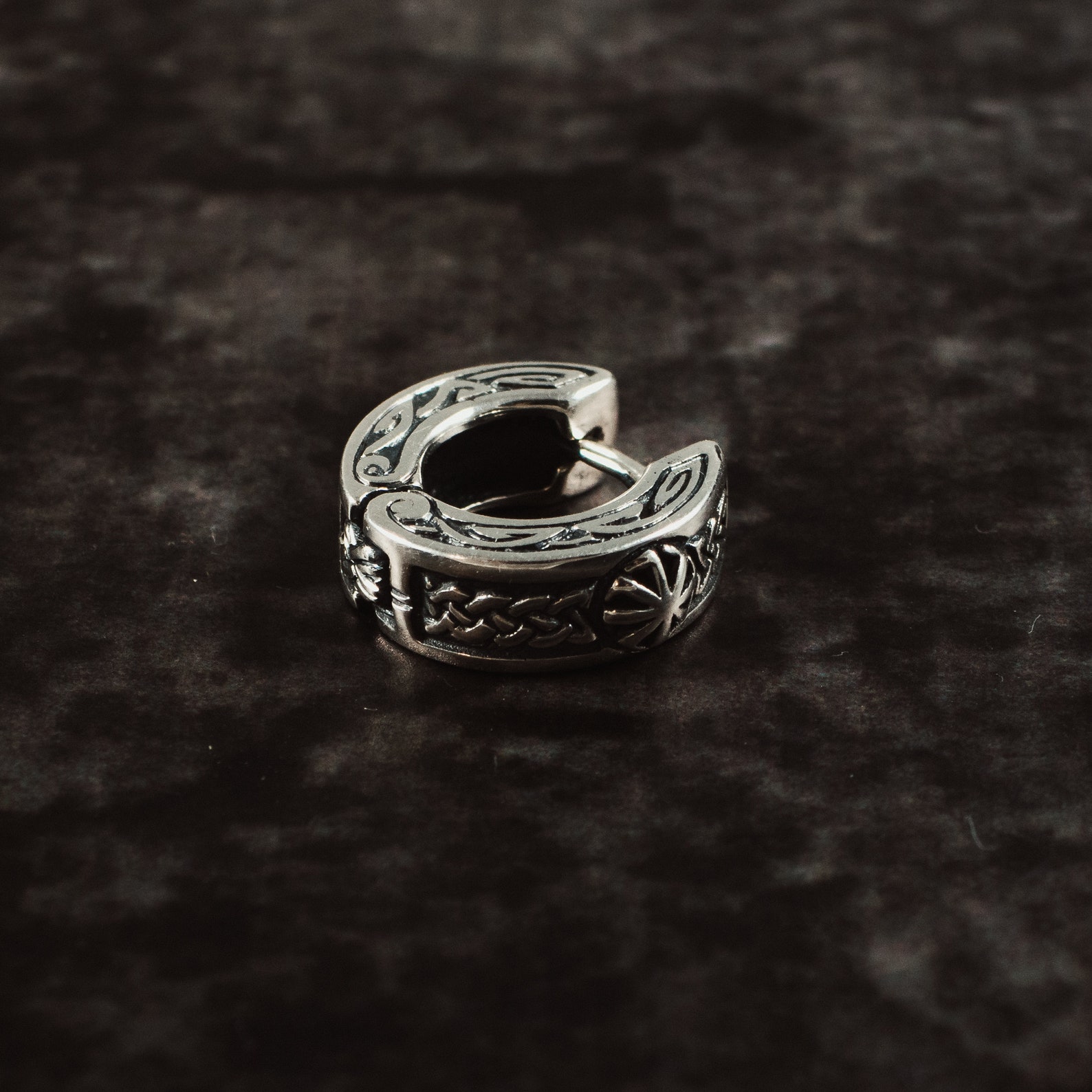 Man hoop earring Kolovrat sterling silver / Viking thick hoop Etsy