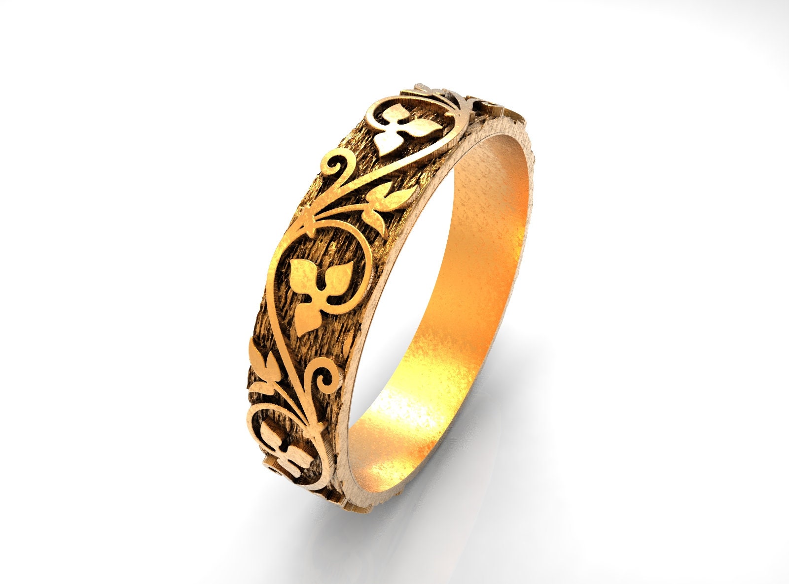 Wedding band leaves floral design thin wedding ring STL file direct download