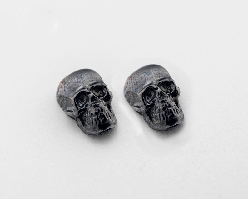 Skull earrings sterling silver black rhodium plated Small stud earrings screw back Fast shipping from USA