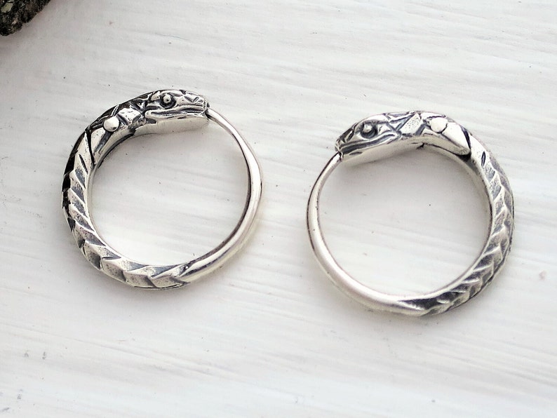 Huggie Hoop Earrings Ouroboros Sterling Silver 9/12 Mm. Snake - Etsy