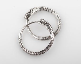 Snake earrings Ouroboros trendy hoop earrings sterling silver Shipping from USA
