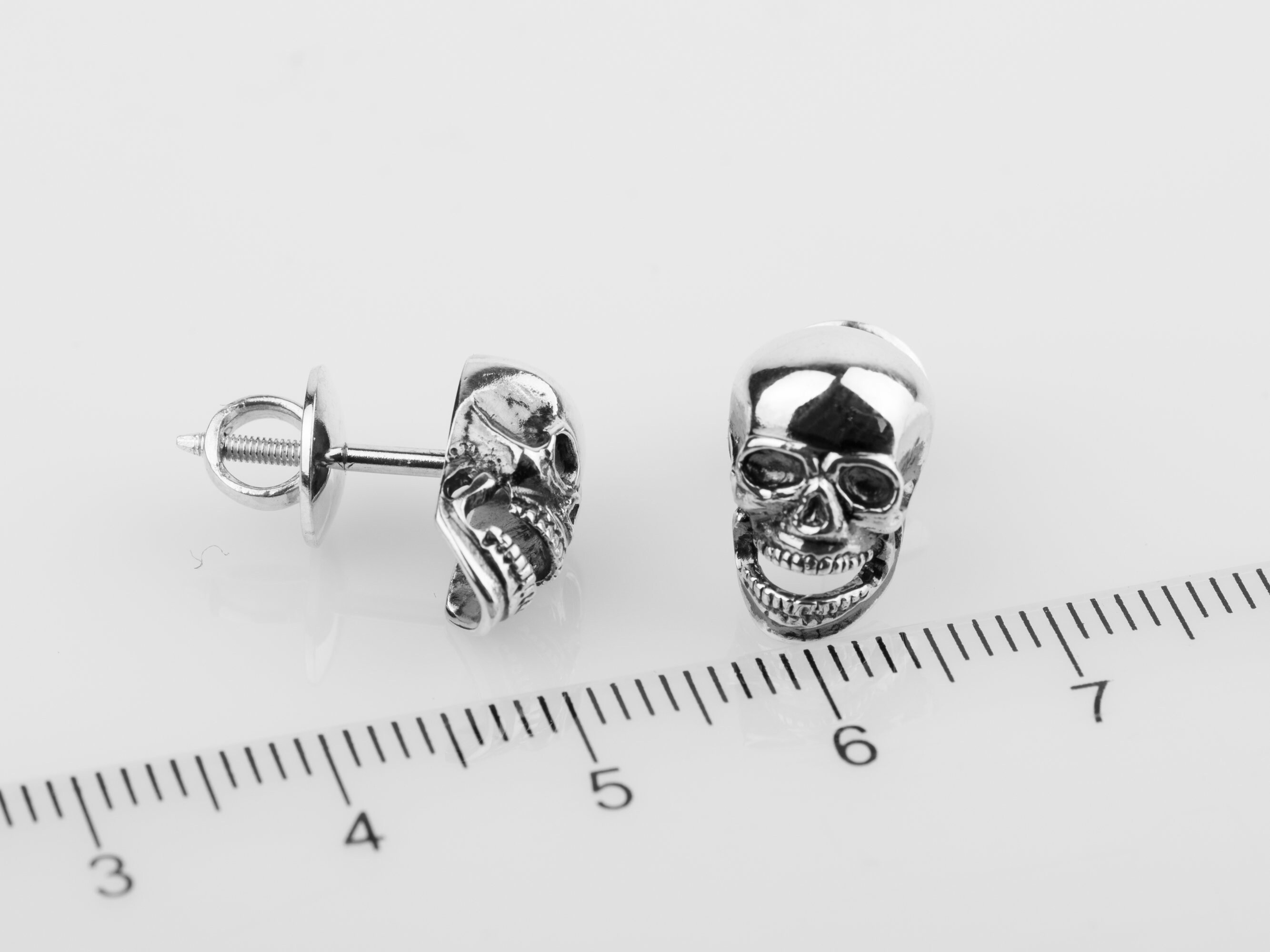 Skull earrings sterling silver screw back big studs mens Etsy