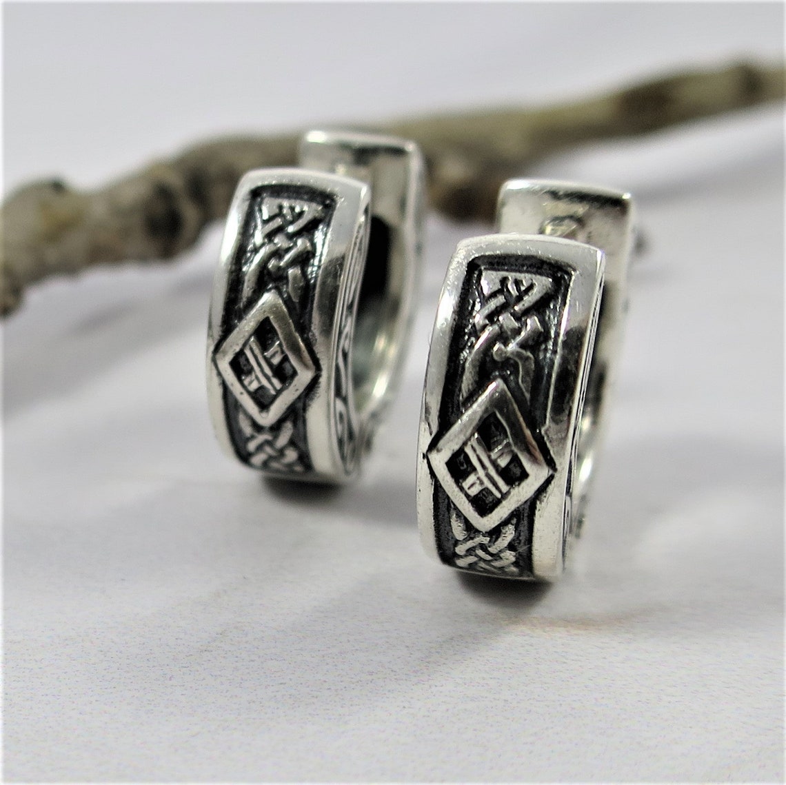 Huggie hoop earrings sterling silver Pagan Jewelry / Viking Etsy