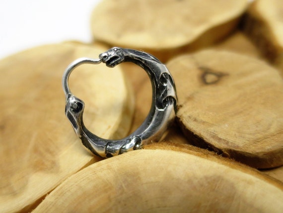 for Men Mens Jewellery Earrings and ear cuffs Metallic Georgia Kemball Single Dragon Small Hoop Earrings in Silver 