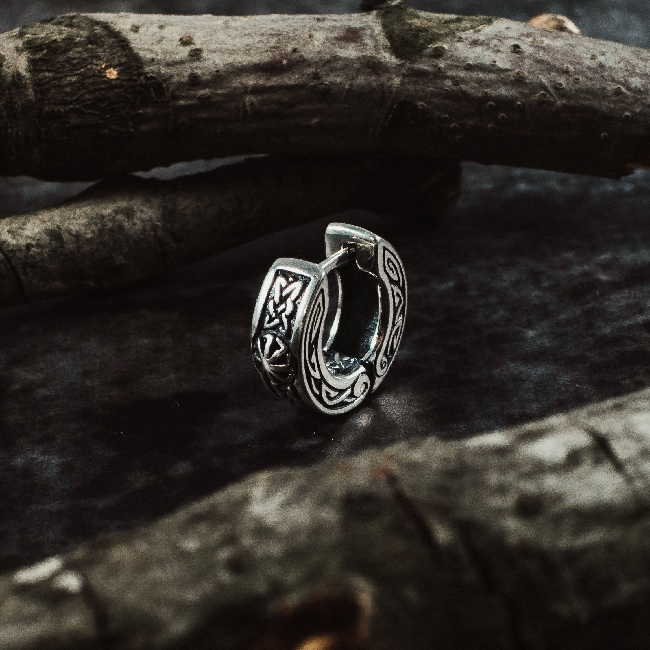 Man hoop earring Kolovrat sterling silver / Viking thick hoop Etsy