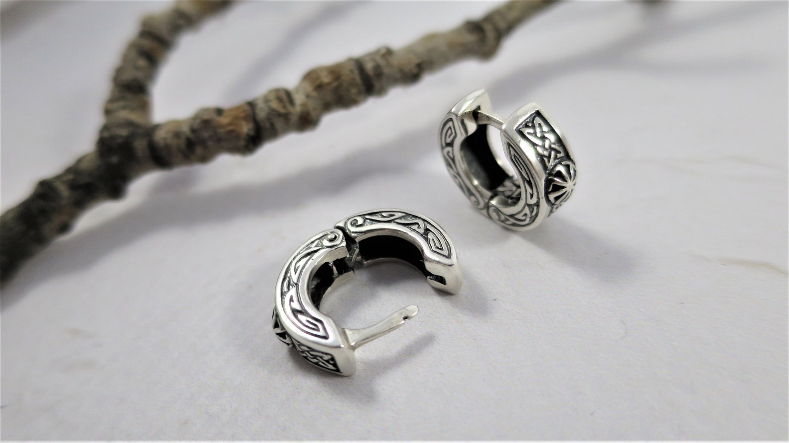 Huggie hoop earrings sterling silver Pagan Jewelry / Viking Etsy
