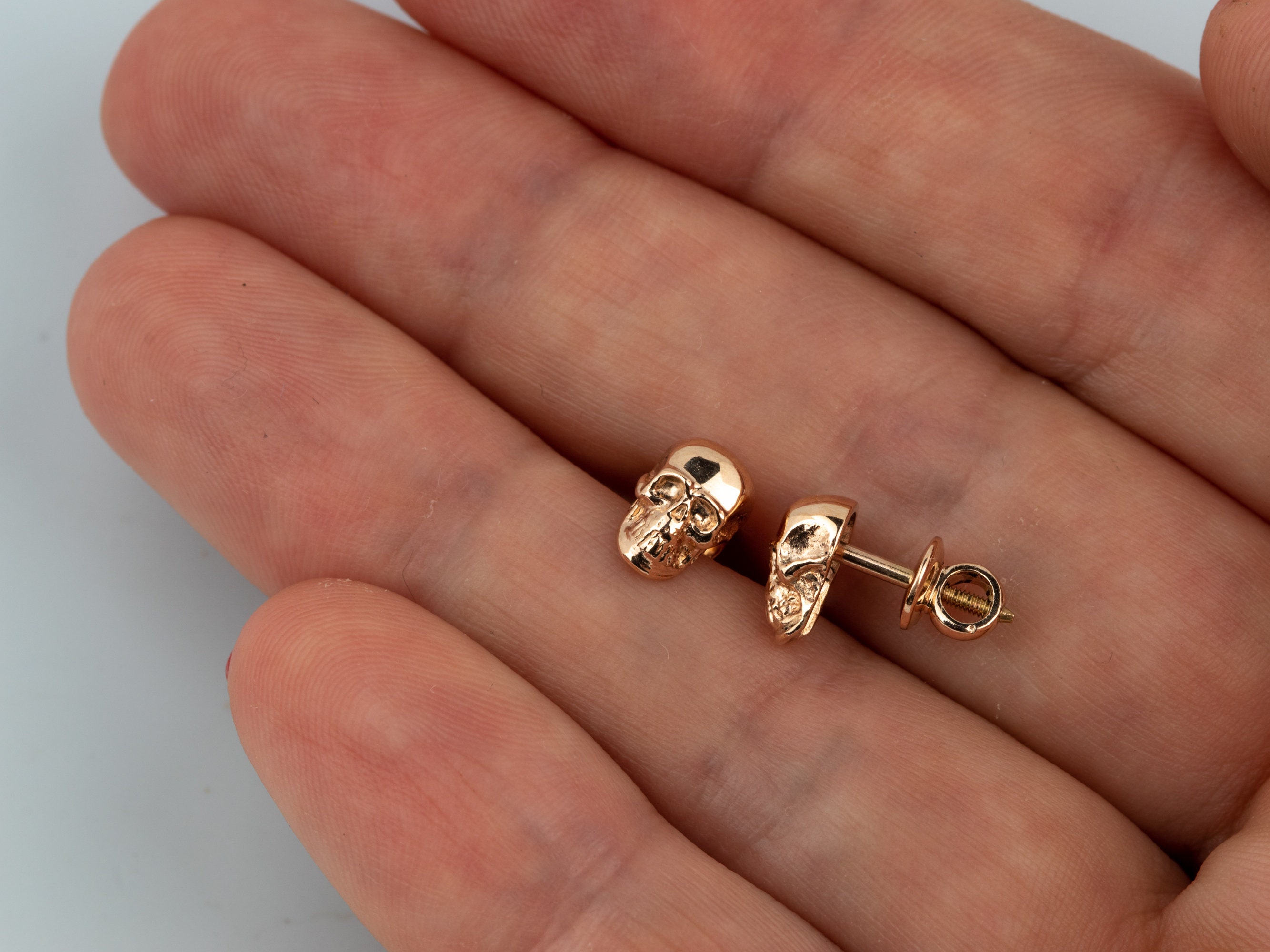 Skull Earrings Solid Gold 14k Small Skull Studs Single or Pair Etsy