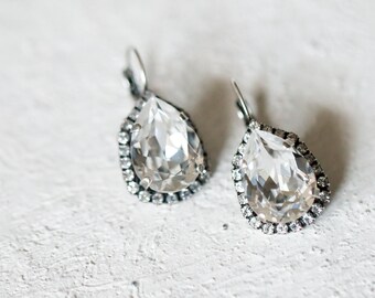 SALE Swarovski Crystal Antique Silver Earrings, Elegant Earrings, Dangle Earrings, Bridal Earrings, Vintage Earrings