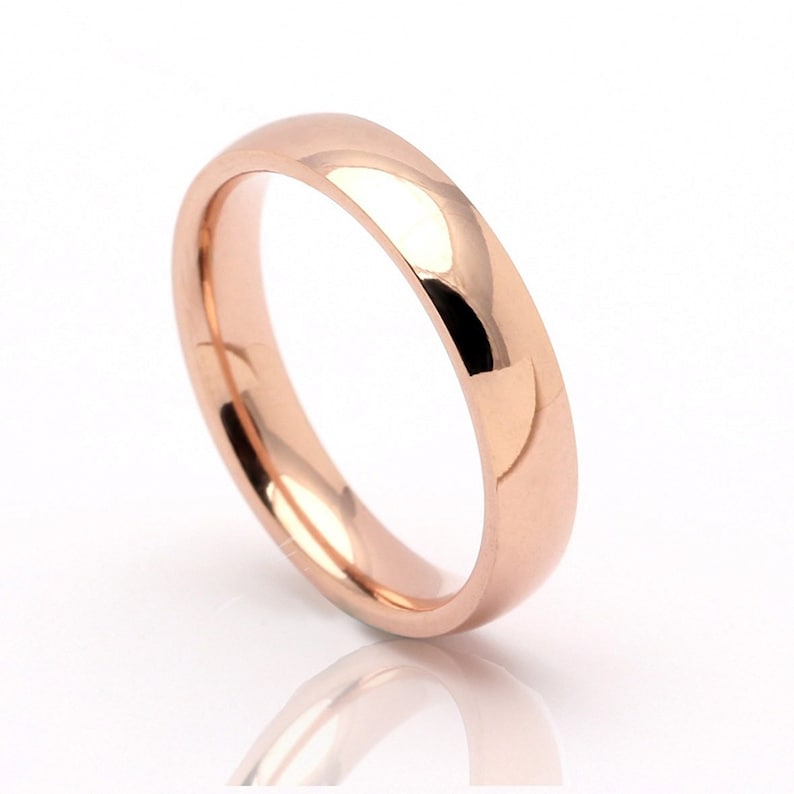 4mm Rose Gold over Stainless Steel Comfort Fit Wedding Band Ring Ginger Lyne Collection