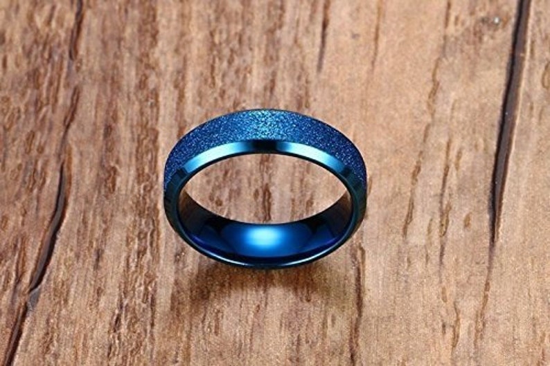 Ginger Lyne Collection 6mm Blue Titanium Steel Comfort Fit Wedding Band Ring