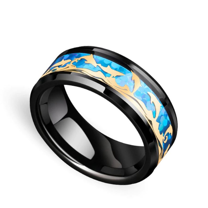 Dolphins Ocean Waves Steel Mens Womens Wedding Band Ring - Etsy
