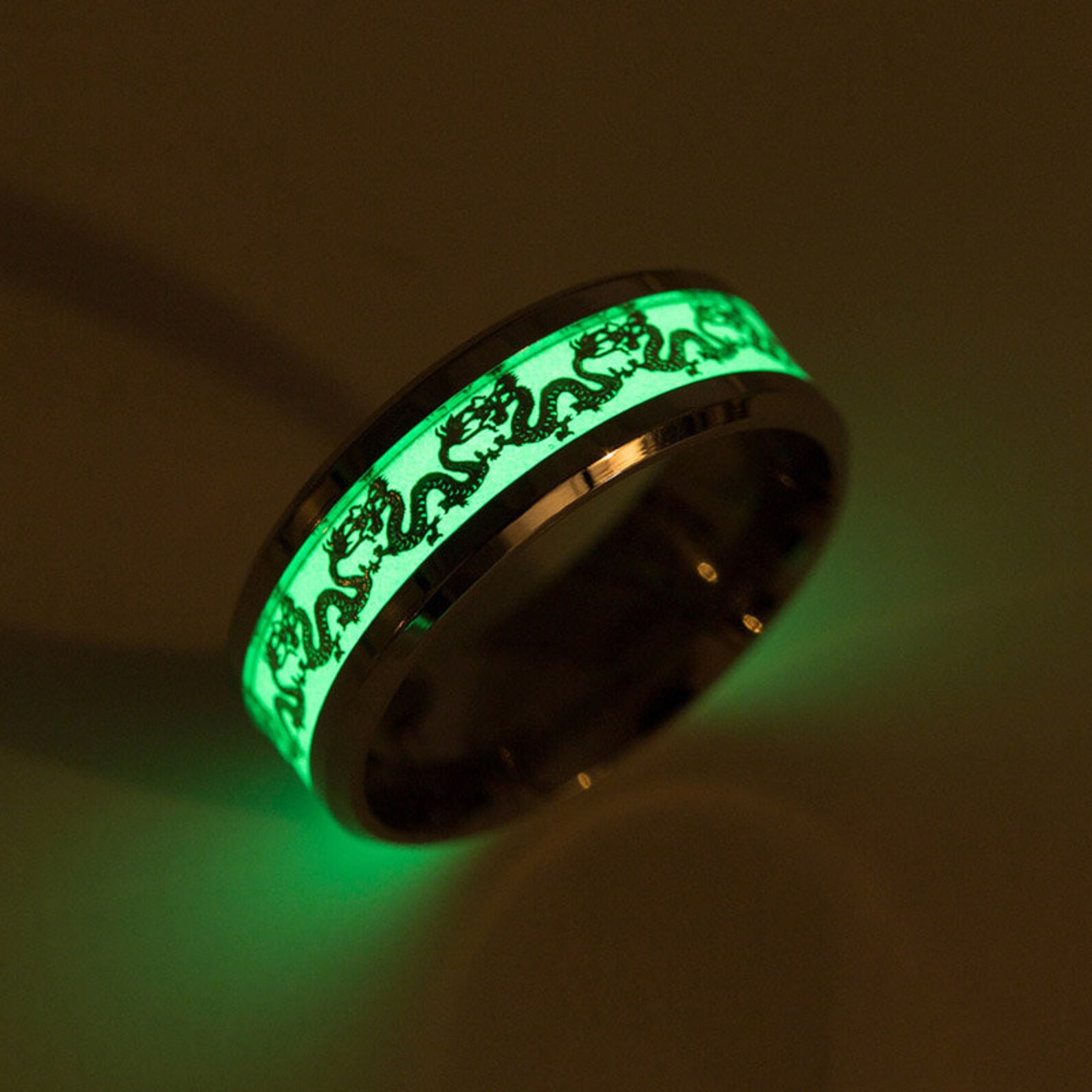 Glow in Dark Dragon Black Steel Wedding Band Ring Men Women - Etsy