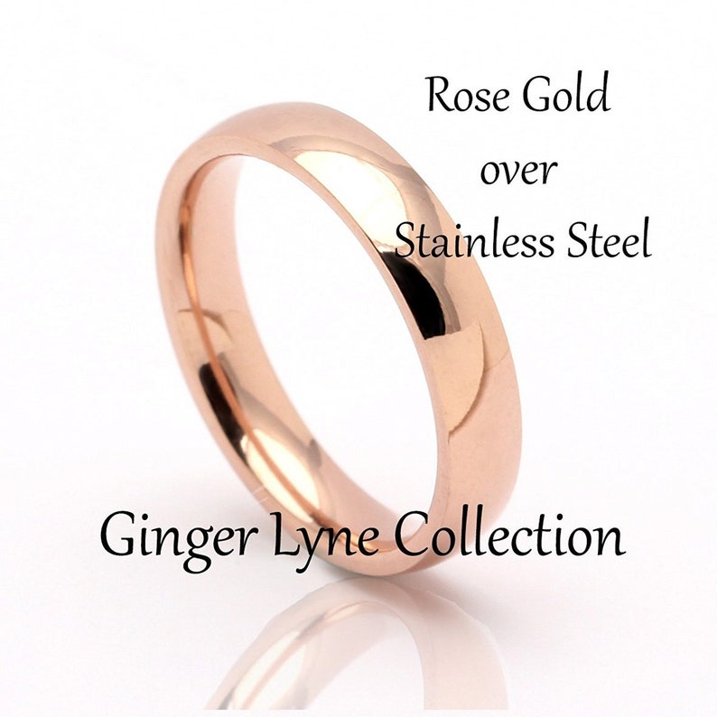 4mm Rose Gold over Stainless Steel Comfort Fit Wedding Band Ring Ginger Lyne Collection