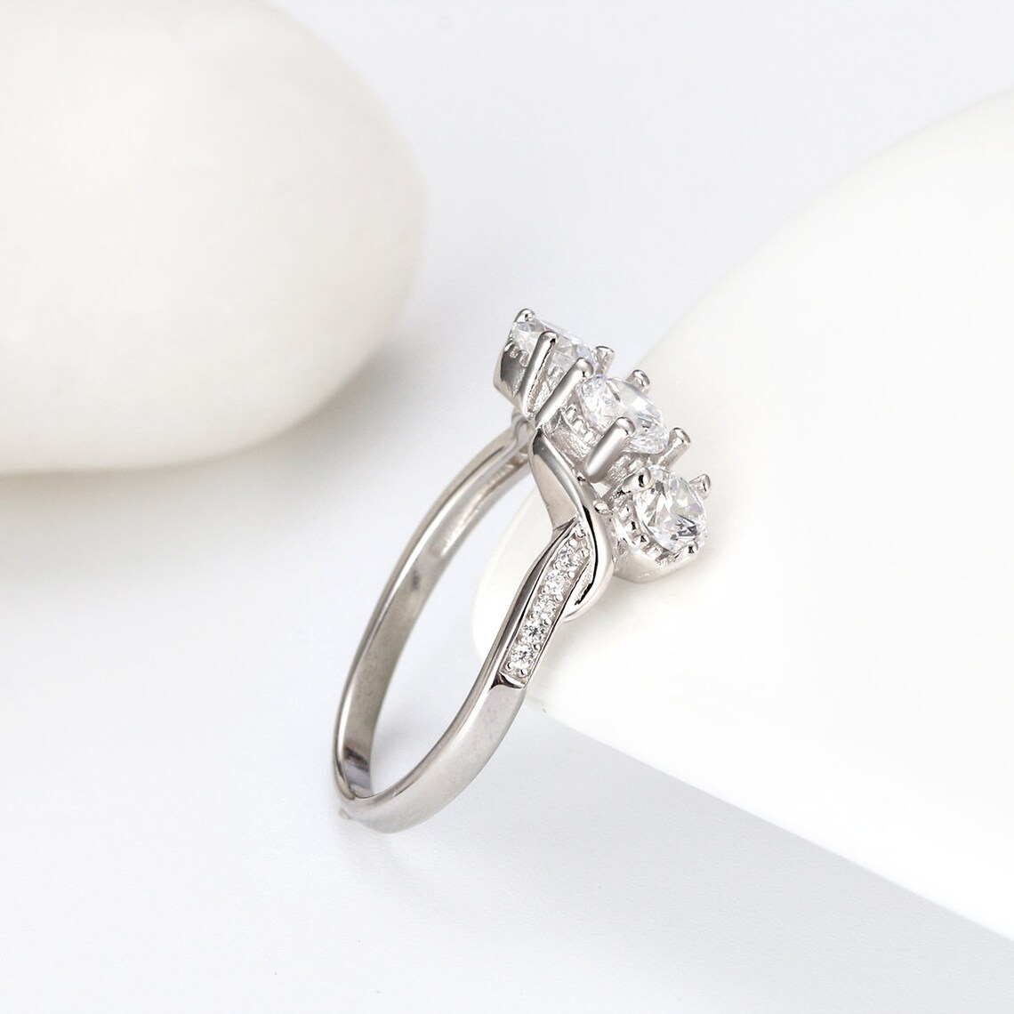 Lydia Engagement Ring Womens Sterling Silver 3 Stone Cubic Etsy