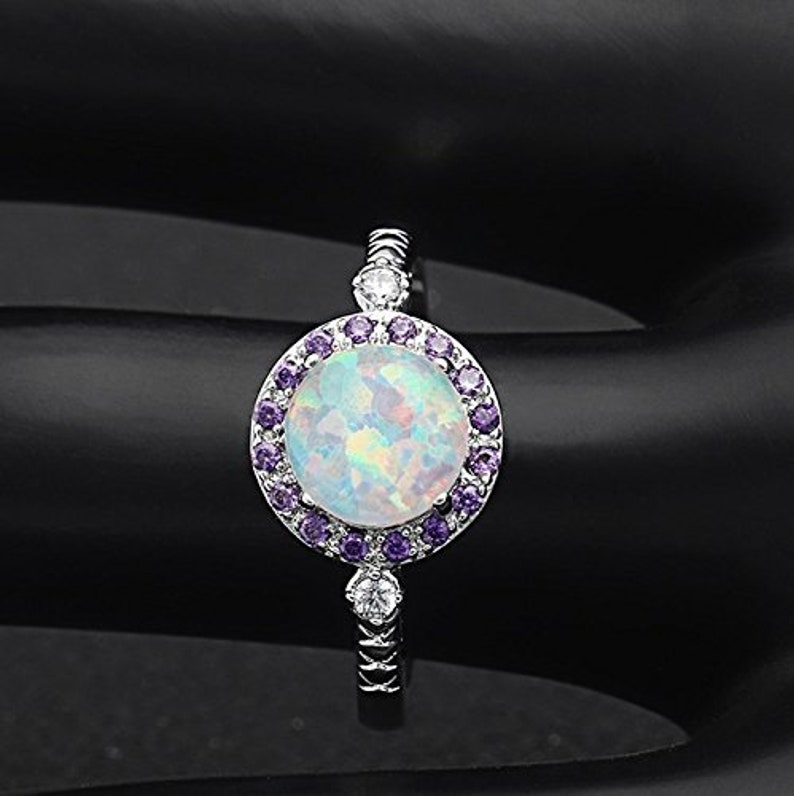 Ginger Lyne Collection Round Simulated Opal Purple CZ Ring