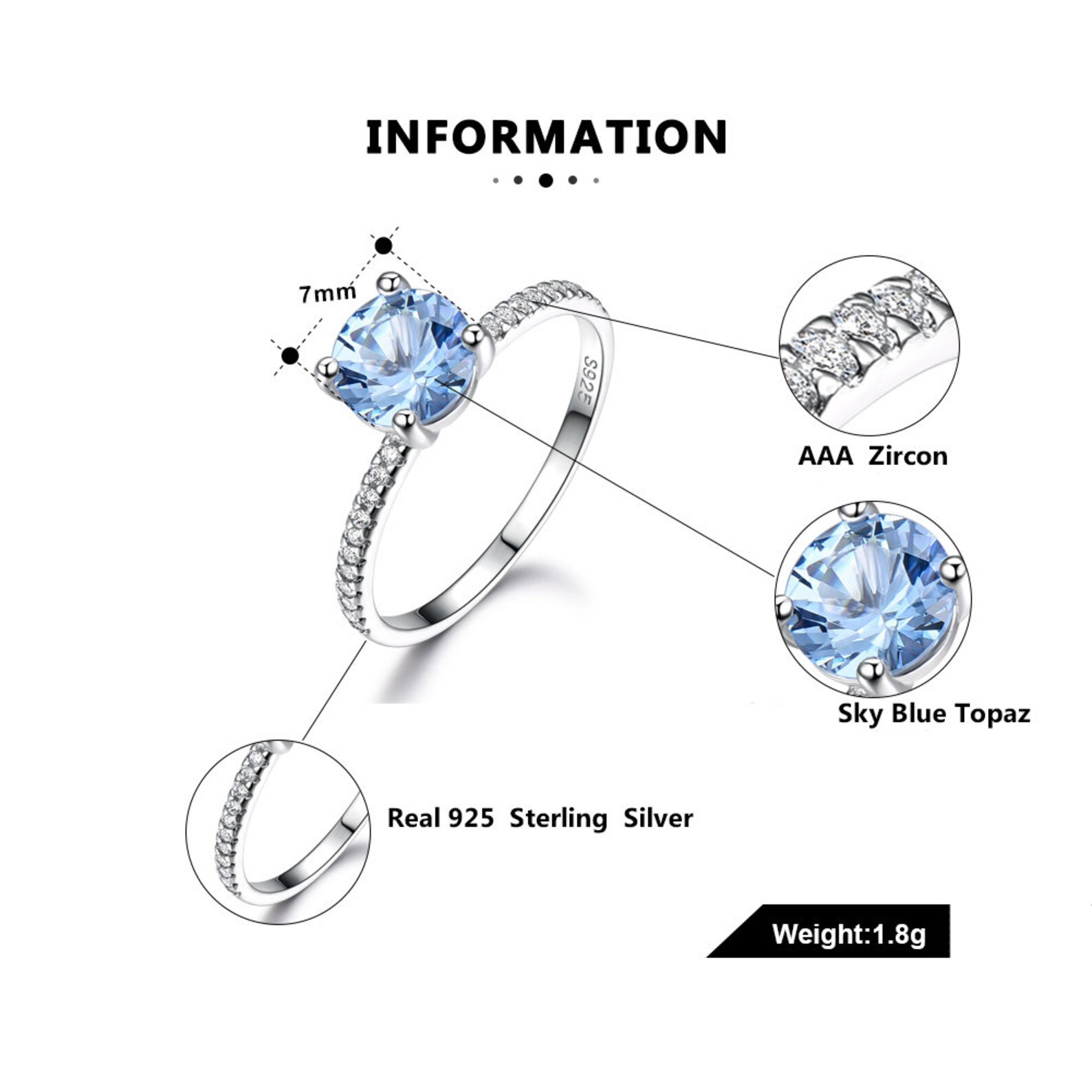 Created Blue Topaz Engagement Ring Sterling Silver Women Etsy